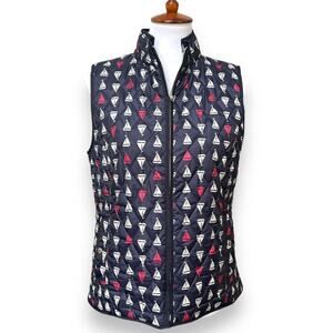🍀 Talbots Navy Nylon Sailboat Print Quilted Vest Women’s Size Medium